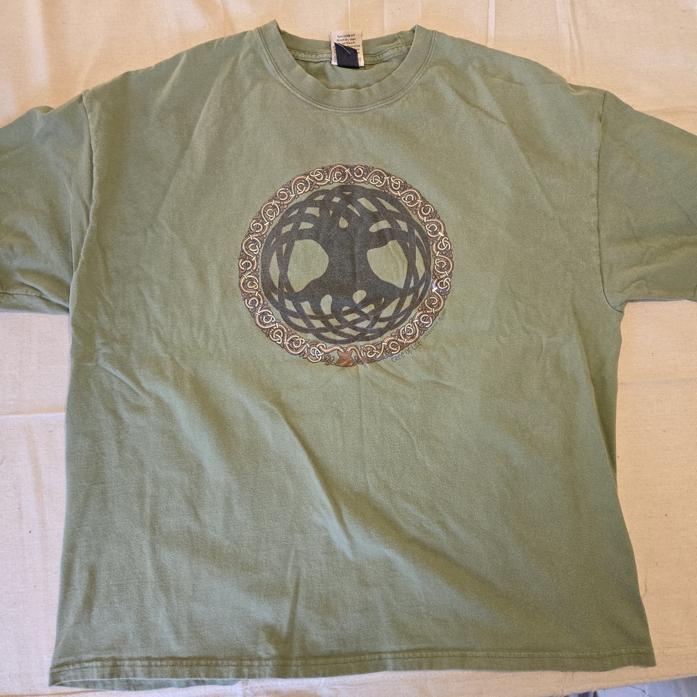 Keltic Designs Jen Delyth Vintage Tree of Life T-Shirt Mens XXL Green